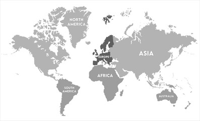 Grayscale world map vector-12,  world map, modern world map graphic, Countries Silhouettes Stock Illustrations, Vectors