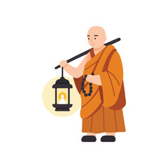 flat vector icon of religious festival asalha puja, monk carrying lantern, suitable for design and infographic applications