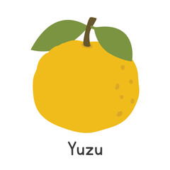Yuzu flat vector illustration. Yellow yuzu fruit cartoon clipart style isolated on white background. Common and Citrus fruit concept