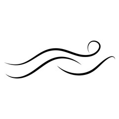 Wind line air swirl in doodle illustration style. Hand drawn doodle wind motion, smoke flow art, abstract line. Wave beach on Isolated vector illustration