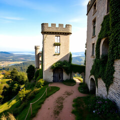 Fototapeta premium A majestic building's facade at sunset, showcasing its elegant architecture and tall windows.