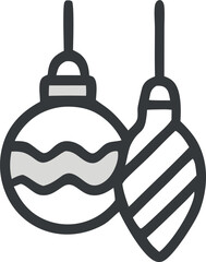 Icon Festive Christmas ornaments hanging, featuring a round bauble with wavy design and an elongated striped ornament, adding holiday charm