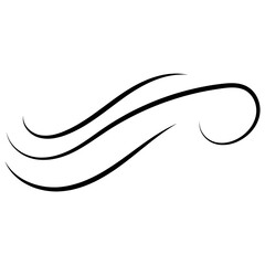 Wind line air swirl in doodle illustration style. Hand drawn doodle wind motion, smoke flow art, abstract line. Wave beach on Isolated vector illustration