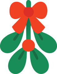 Icon Festive mistletoe decoration with a bright red bow and berries, perfect for holiday season greetings and invitations