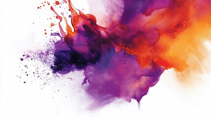 Abstract vibrant burst of watercolor paint explosion on white backdrop