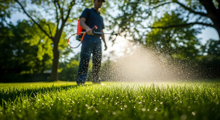 Lawn Care Professional Spraying Grass