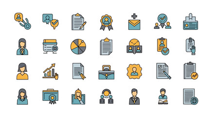 HR Management Icons Employee Onboarding, Performance Review, and More