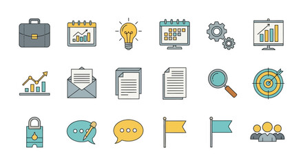 Business Strategy Icons Planning, Marketing, and Teamwork Graphics