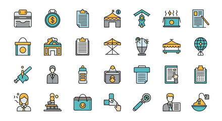 Colorful Business and Event Icon Set 30 Flat Design Icons for Presentations and Websites