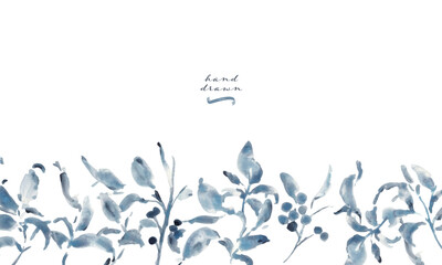 水彩画。水彩タッチのモノクロのベクターイラスト。モノクロの植物画。夏の植物フレーム。Watercolor painting. Black and white vector illustration with watercolor touch. Black and white botanical drawing. Summer plant frame.