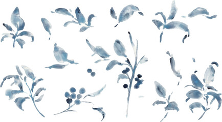 水彩画。水彩タッチのモノクロのベクターイラスト。モノクロの植物画。夏の植物フレーム。Watercolor painting. Black and white vector illustration with watercolor touch. Black and white botanical drawing. Summer plant frame.