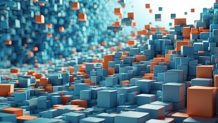 Fototapeta premium Blue and Gold Cubes in Abstract Composition