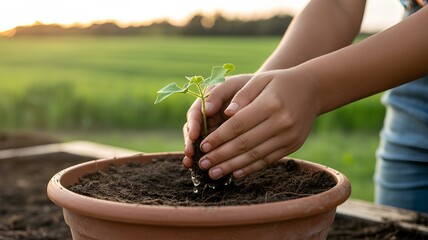 World Youth Skills Day hands planting seedling shows the values of growth