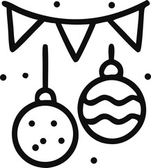 Icon Festive celebration with hanging ornaments and triangular flags, vector illustration line art design for holiday cheer