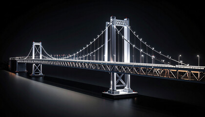 Illuminated Suspension Bridge at Nighttime Stunning Night View of Modern Architecture