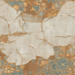 sophisticated seamless pattern blending delicate vintage flowers with a cracked marble texture, accented by glowing gold kintsugi lines. Ideal for luxury stationery, dark academia designs