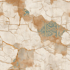 sophisticated seamless pattern blending delicate vintage flowers with a cracked marble texture, accented by glowing gold kintsugi lines. Ideal for luxury stationery, dark academia designs