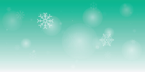 Winter background, snowflakes on a beautiful background, Christmas background for cards, snowfall. Snowy nature landscape, winter with gradient green