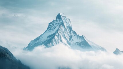 A resilient mountain peak piercing through the clouds, signifying overcoming great challenges 