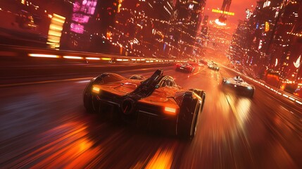 A holographic racing game where players control futuristic vehicles