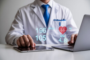 Doctor Using Digital Tablet for Monitoring Heart Rate and Vital Signs Smart Healthcare Technology...