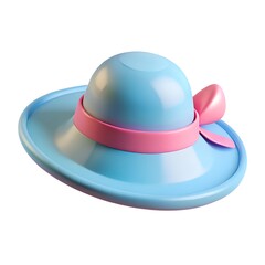 Fototapeta premium Light blue sun hat with pink ribbon 3d render