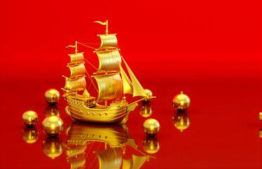 Golden Sailing Ship, Symbol of Wealth