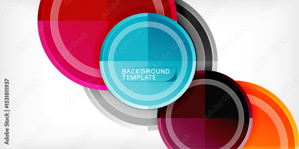 Aufkleber abstract circles overlap, creating vibrant design. modern template features bright colors, gradients