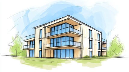Modern Architectural Sketch of a Contemporary Residential Building
