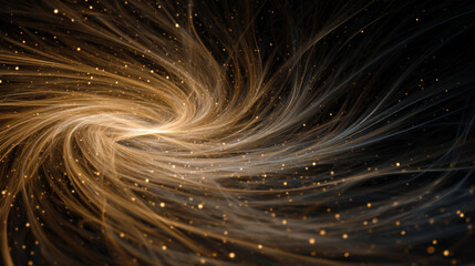 Golden whirlpool of vibrant streaks and glowing dots creating an abstract, dynamic, futuristic digital texture, evoking energy, inspiration, and artistic passion.