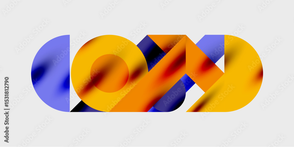 Aufkleber abstract design features overlapping colorful shapes. vivid orange, blue hues create dynamic composi
