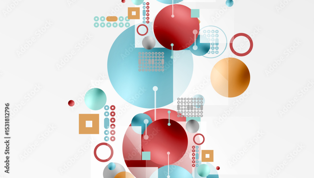 Aufkleber abstract geometric composition. circles, squares, lines create modern visual design. light colors do