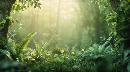 A serene forest filled with diverse green plants and trees, celebrating the importance of the environment on World Environment Day, 