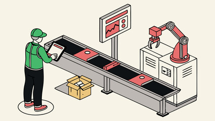 I assistant monitoring a smart production line, detecting machine errors, and guiding technicians for prompt maintenance and effective troubleshooting in industrial automation.