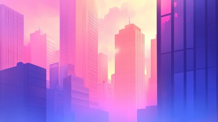Serene Cityscape with Soft Glow and Dreamy Color Palette