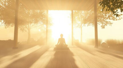 Serene Meditation in Sunlit Space Surrounded by Nature's Beauty