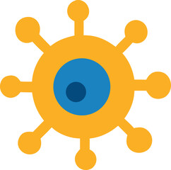Icon Vector illustration of a stylized virus or bacteria with radiating arms and a blue center with a dark spot, creating a graphic symbol