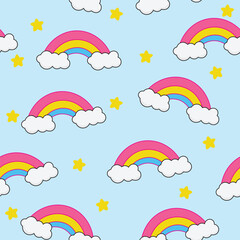 Seamless texture vector illustration of rainbow and cartoon clouds