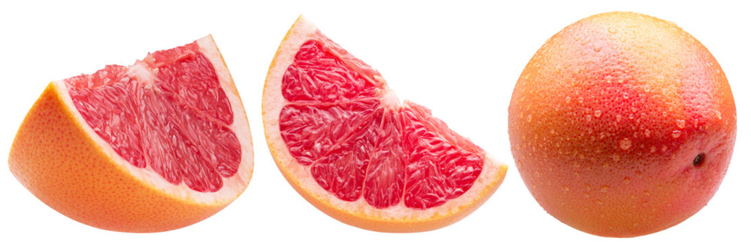 fresh pink grapefruit slices and whole fruit on transparent background. - Powered by Adobe
