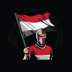 vector illustration of a man ultras hooligan holding flag