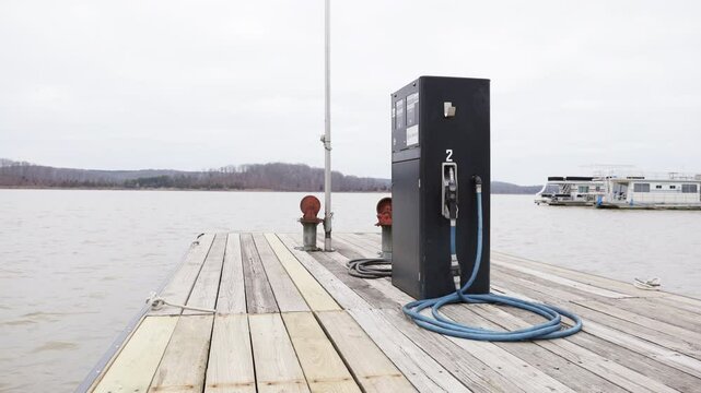 Gas pump at boat dock for refueling 4k
