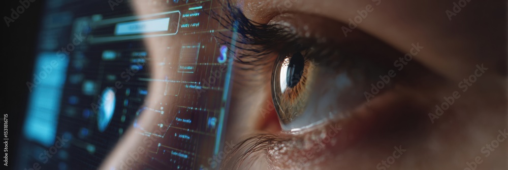 Poster Virtual Eye Exam With Futuristic User Interface Displayed on Computer Screen During Online Consultation