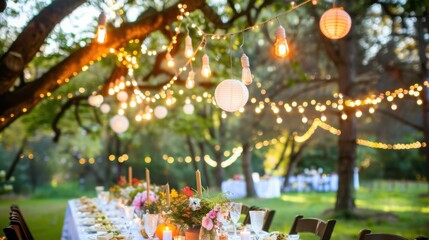 Outdoor Wedding Reception Under String Lights