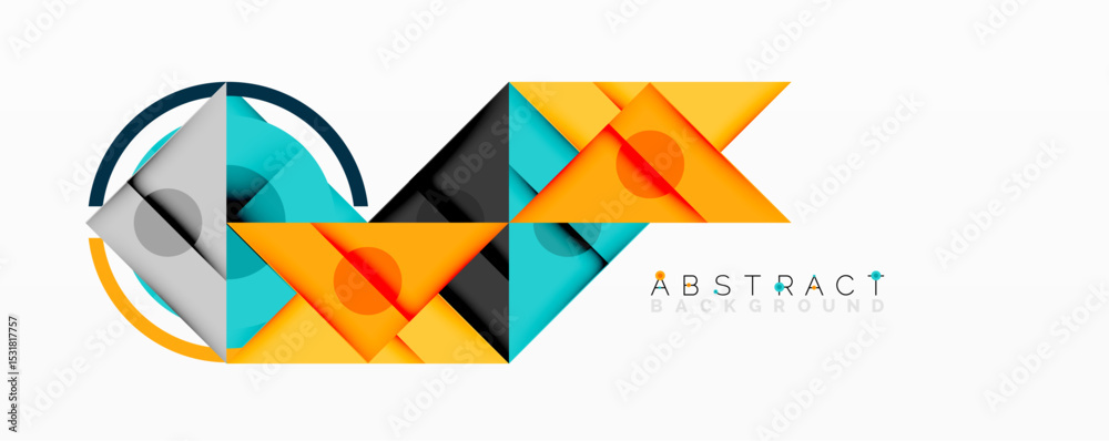 Poster Modern geometric design. Overlapping shapes create dynamic visual effect. Bright colors, clean lines, abstract composition.