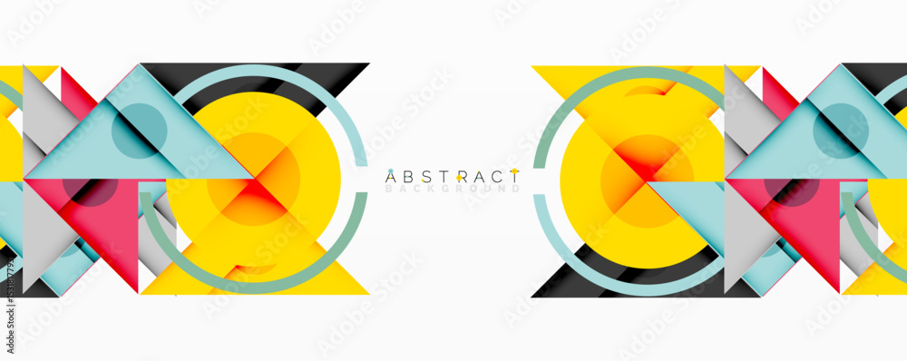Poster Modern geometric design. Bright colors, overlapping shapes create dynamic visual effect. Minimalist style, abstract background elements.