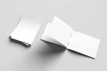 Flyer a4 with Soft cover landscape brochure, magazine, book or catalog mock up, White blank sheets of a4 paper, Transparent background.