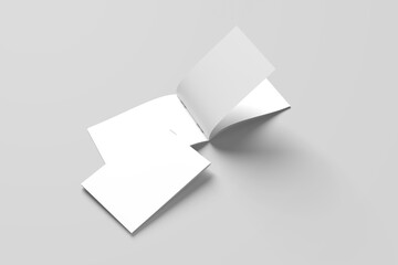 Mockup of an open (top) and closed (bottom) two-page booklet, notebook, brochure, magazine, book, White A4 Blank Landscape Brochure flyer