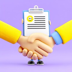 3D Render of Cartoon Characters Shaking Hands with Positive Feedback Form