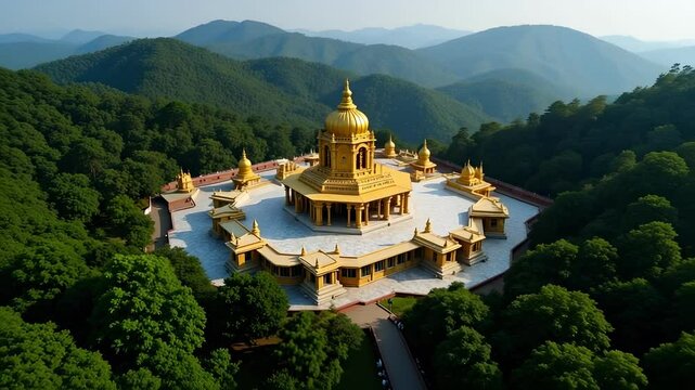 Majestic Venkateswara Temple Tirumala Hills Aerial View showcasing the golden Ananda Nilayam Vimanam dome and sprawling temple complex in stunning 4K detail