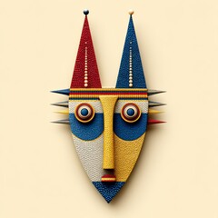 Abstract Geometric Mask Red Blue Yellow Pixel Art